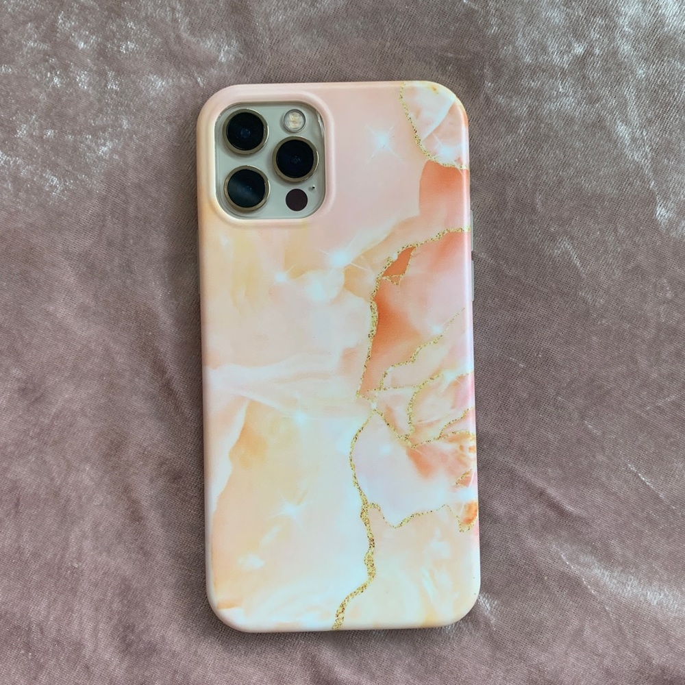 Novel Marble Art Fashion Phone Case for iPhone 12 Pro | Orange | White | Gold